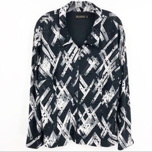 Piccadilly Fashions Sz 1X Jacket Zipper Long Sleeve Black & White Collared Top